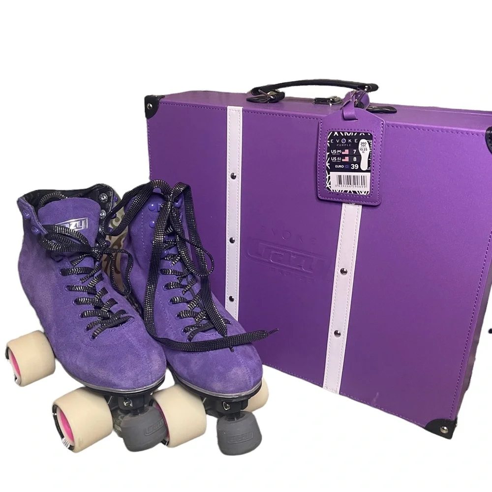 Purple Suede Roller Skates with Custom Wheels & Tote Box - Picture 1 of 16